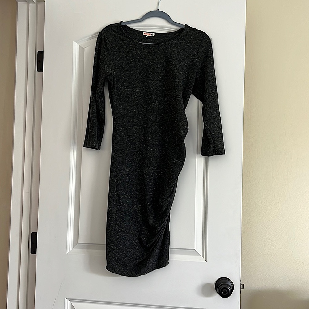Sundry t-shirt dress charcoal 3/4 sleeve with side ruching - size 1